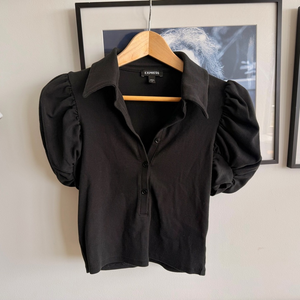 Express Women's Elegant Black Puff Sleeve Blouse
